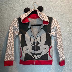 Disney Girl's Size 6 Mickey Mouse Cheetah Print Zip Hoodie with Ears on Hood